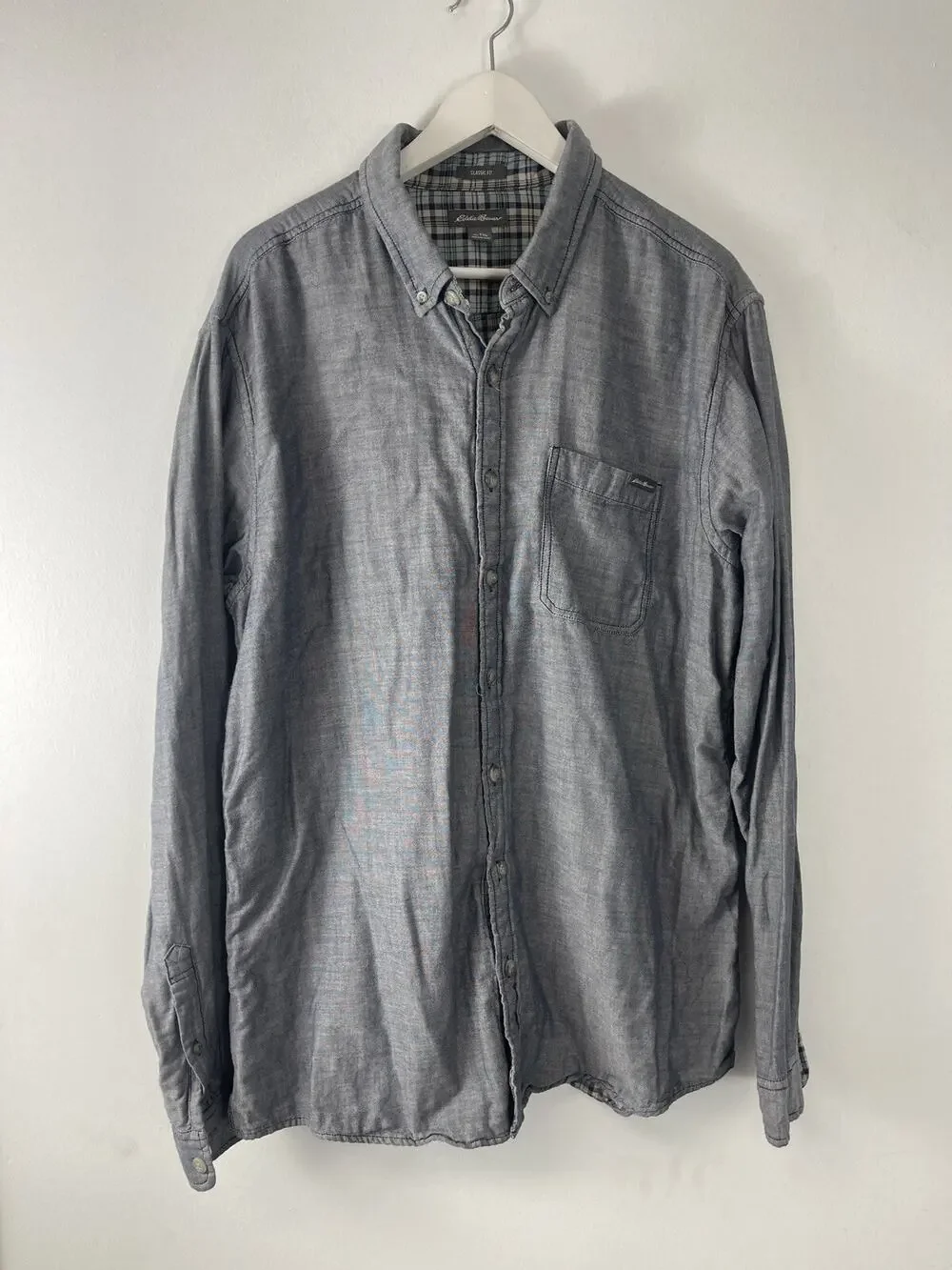 Eddie Bauer Shirt Mens XLT XL Tall Gray Button Up Long Sleeve Dress Shirt N87